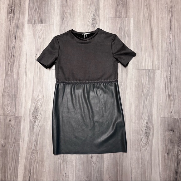Zara Women’s Gray Sheath Mini Dress with Faux Suede Torso Leather-like Bottom - Picture 3 of 10